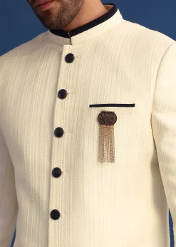 Off White Silk Blend Jodhpuri Set with Textured Detail