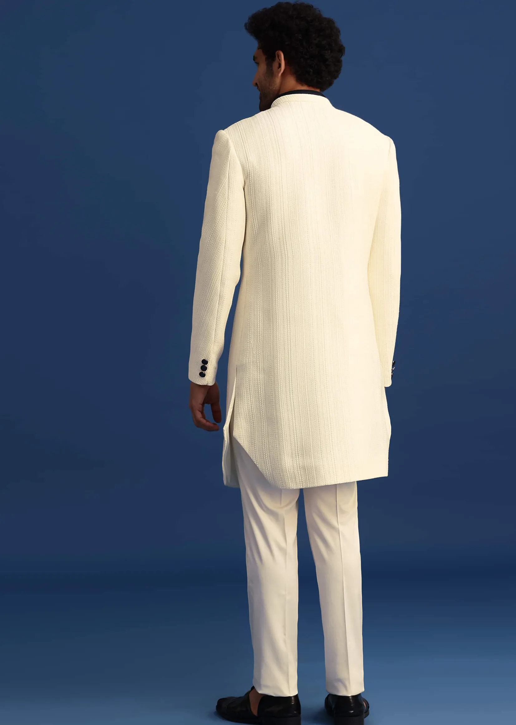 Off White Silk Blend Jodhpuri Set with Textured Detail