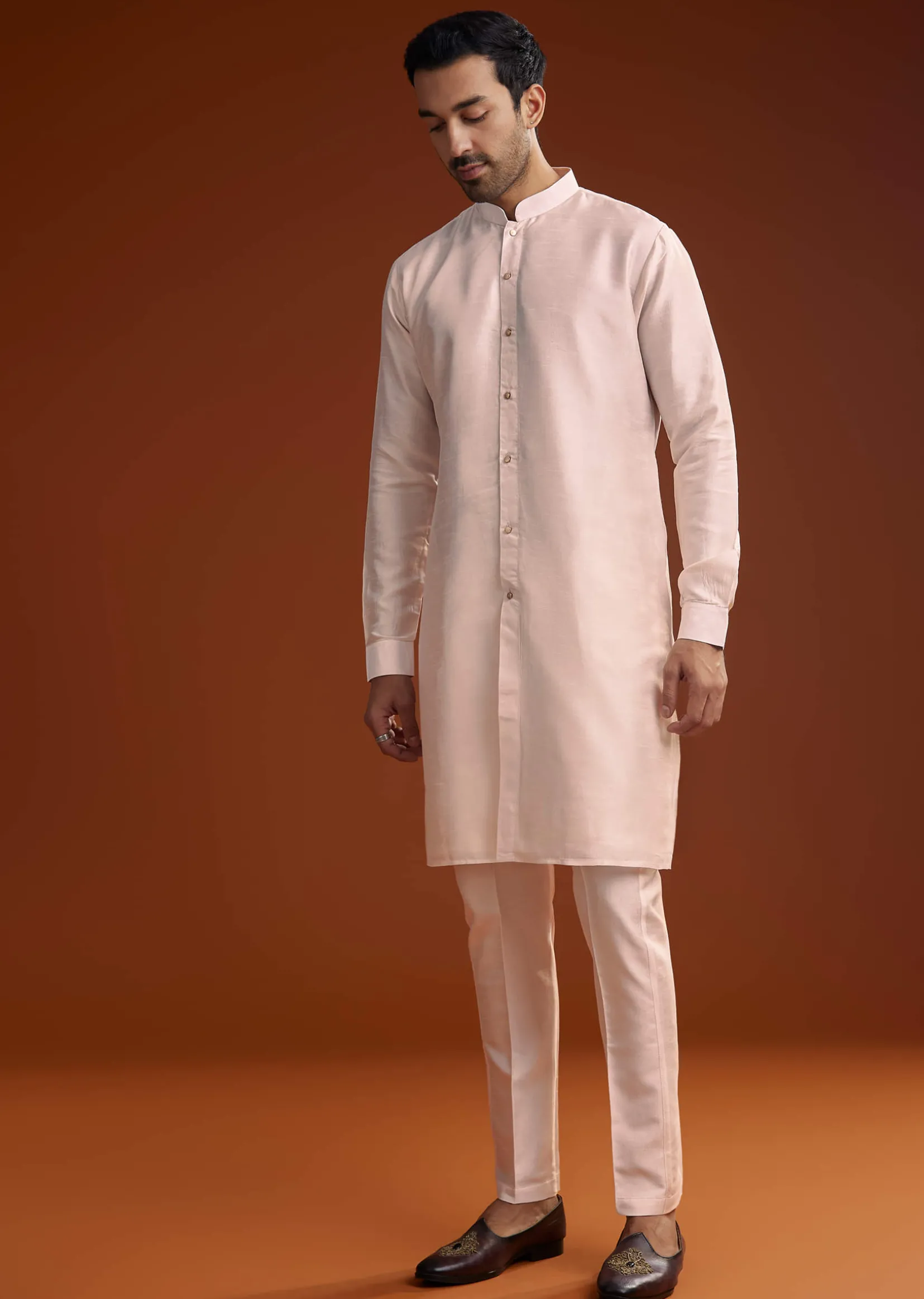 Off White Silk Kurta With Mirror And Thread Work Jacket