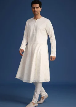 Off White Silk Sherwani Set With Dupatta