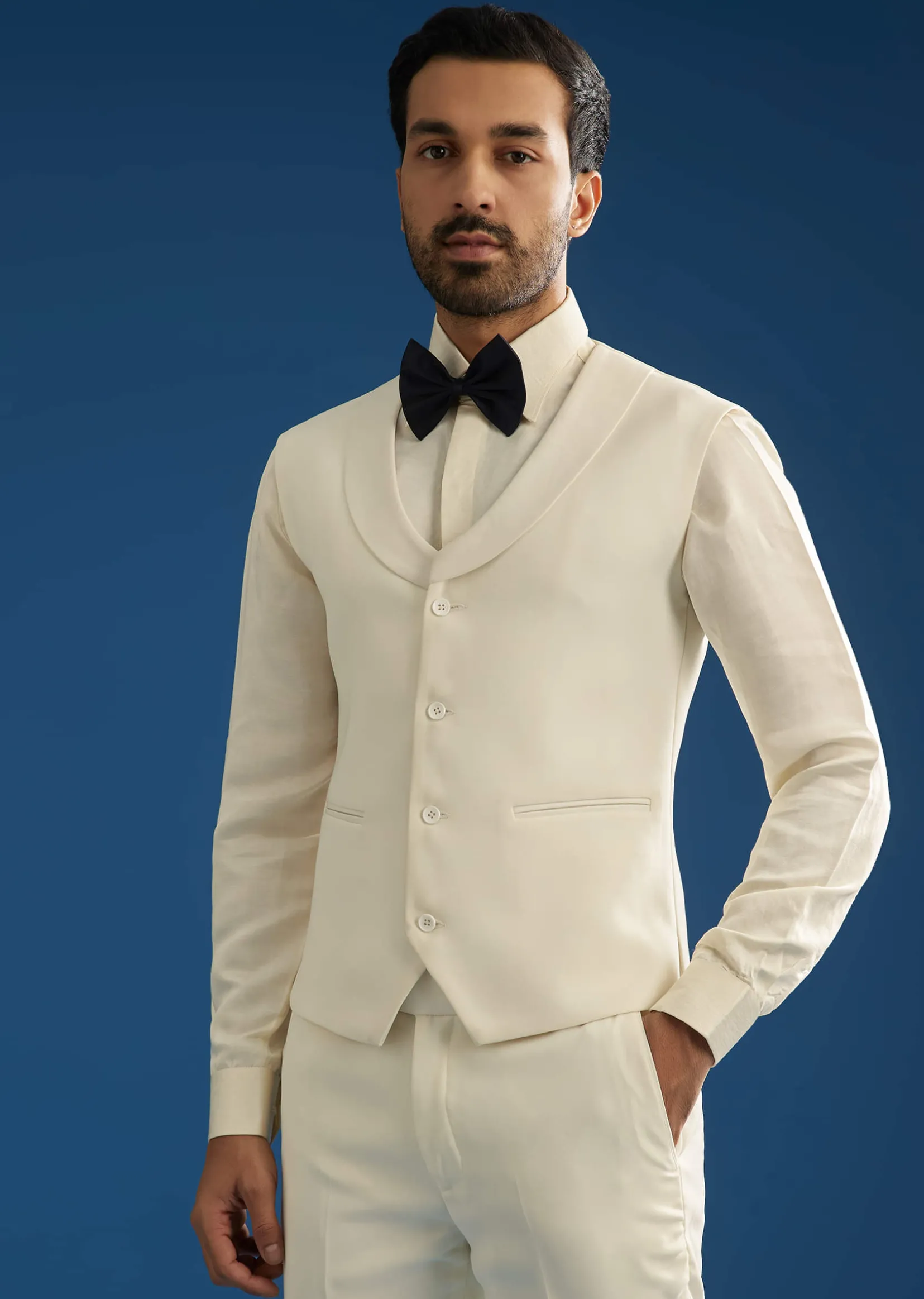 Off White Suiting Blazer Set With Beads And Cutdana Embroidery