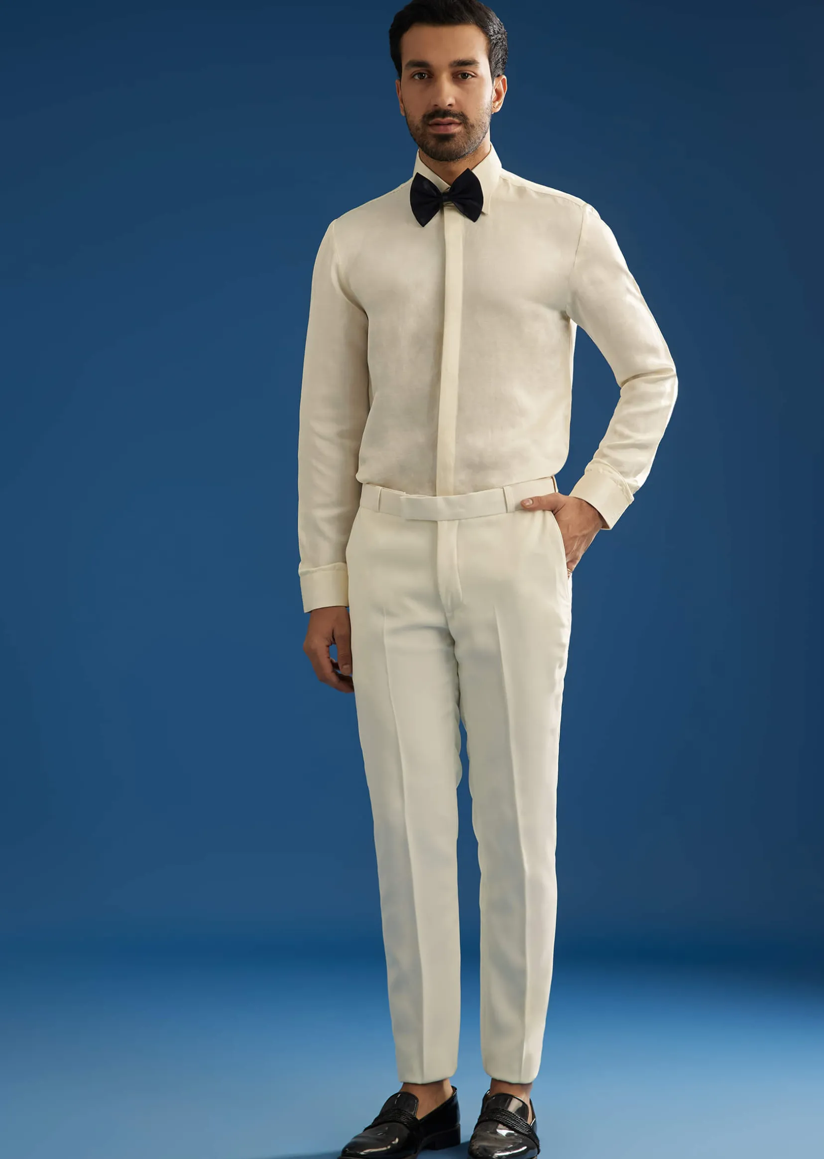 Off White Suiting Blazer Set With Beads And Cutdana Embroidery