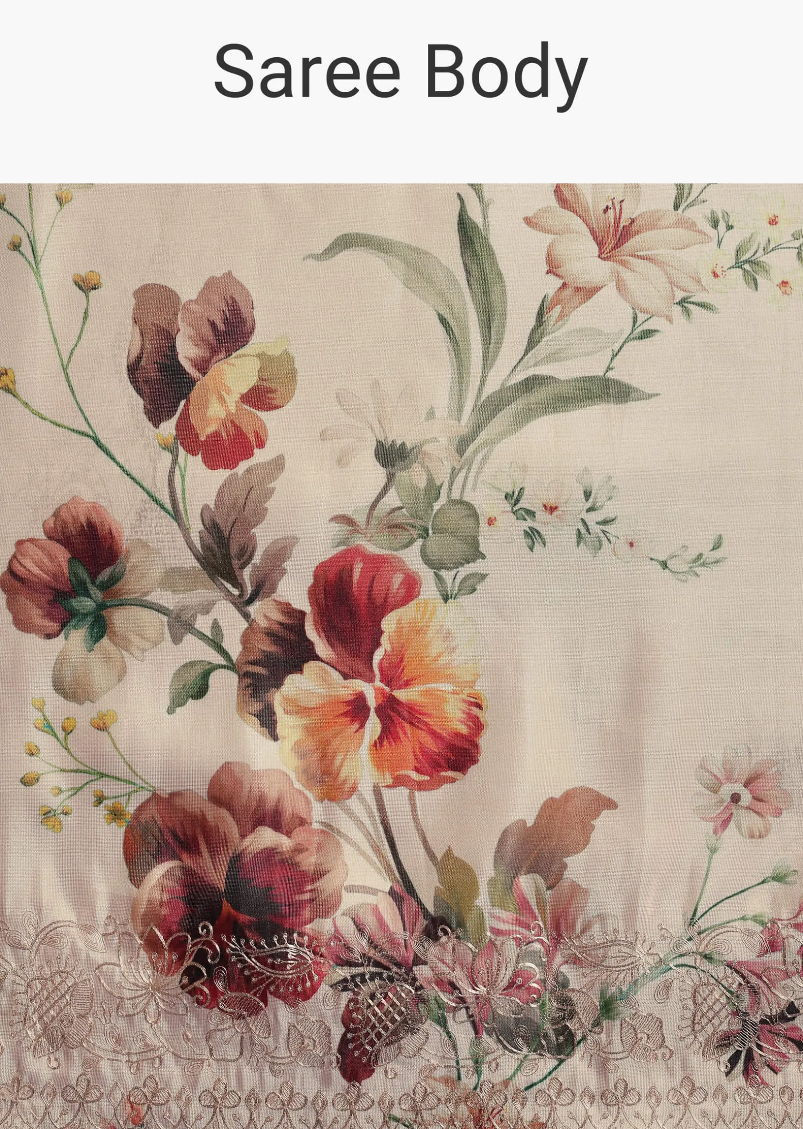 Off White Tissue Muslin Printed Saree With Pitta Work
