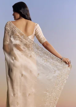 Off White Tissue Saree With Cutdana Floral Embroidery