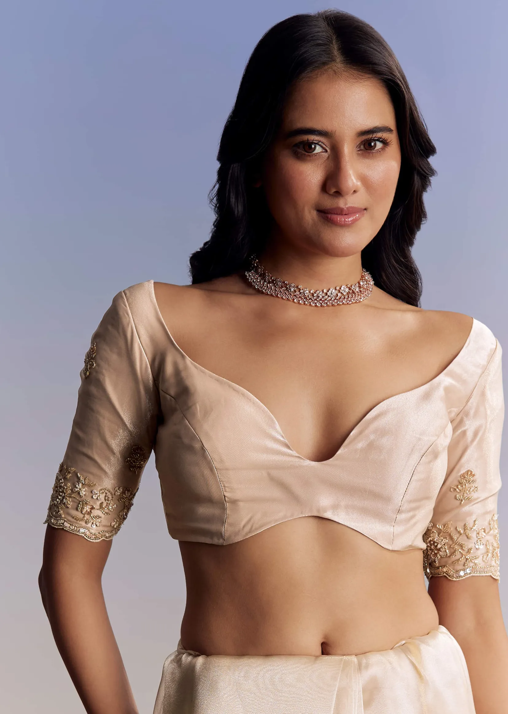 Off White Tissue Saree With Cutdana Floral Embroidery