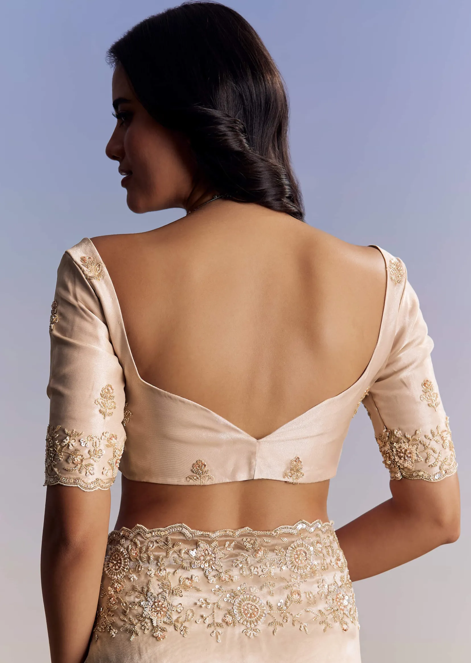 Off White Tissue Saree With Cutdana Floral Embroidery