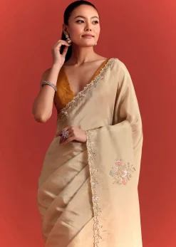 Off White Tissue Saree With Cutdana And Stone Work