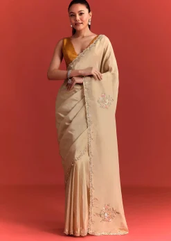 Off White Tissue Saree With Cutdana And Stone Work