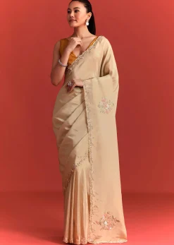 Off White Tissue Saree With Cutdana And Stone Work