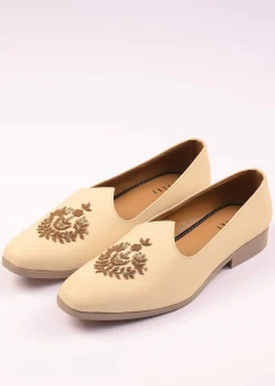 Off White Vegan Leather Jutti With Zardosi Work