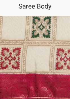 Off White Zari Dola Silk Saree With Checked Woven Motif