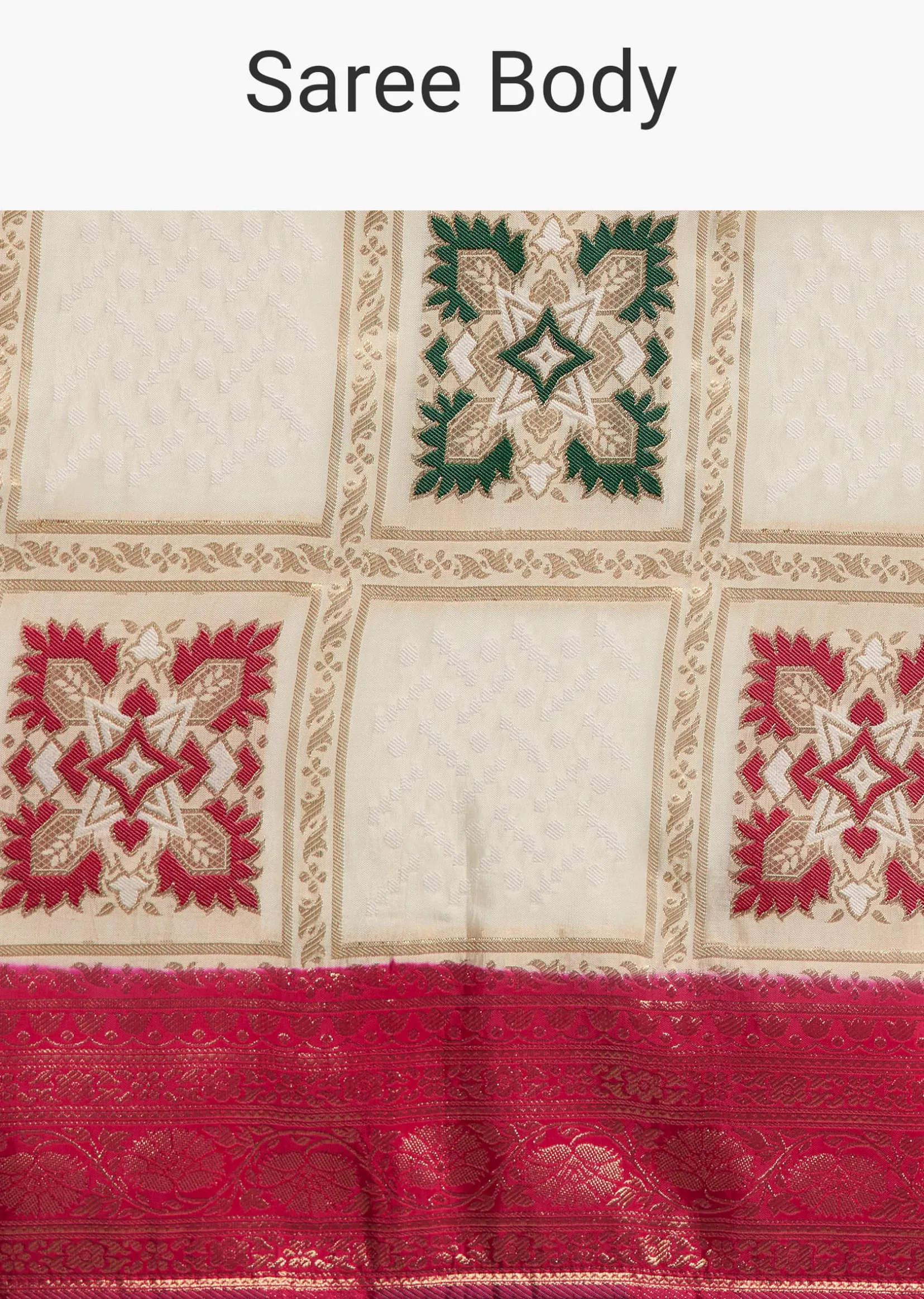 Off White Zari Dola Silk Saree With Checked Woven Motif