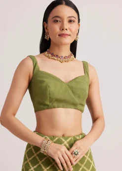 Olive Green Khaddi Georgette Jaal Work Saree With Animal Bird Motifs