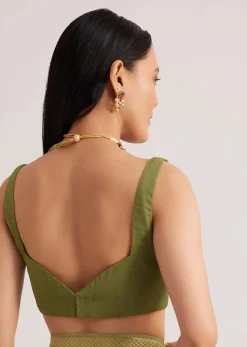 Olive Green Khaddi Georgette Jaal Work Saree With Animal Bird Motifs
