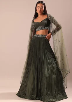 Olive Green Lehenga With Embroidered Blouse And Dupatta