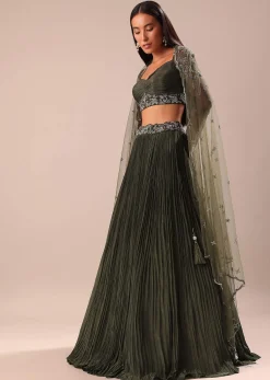 Olive Green Lehenga With Embroidered Blouse And Dupatta