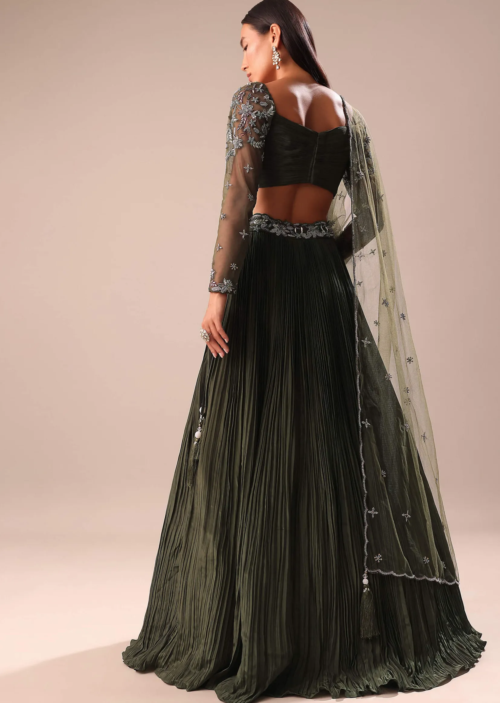 Olive Green Lehenga With Embroidered Blouse And Dupatta