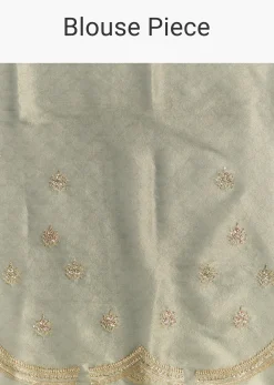 Olive Green Tissue Saree With Zardosi And Sequin Embroidery