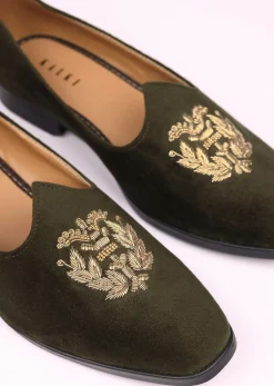Olive Green Velvet Jutti With Hand Work For Men