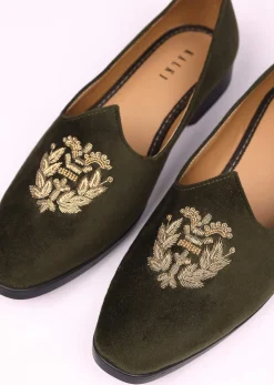 Olive Green Velvet Jutti With Hand Work For Men