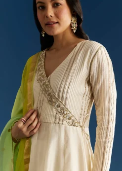 Ombre Chanderi Angrakha Style Anarkali Suit With Ombre Dupatta