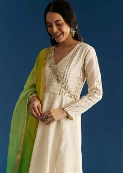 Ombre Chanderi Angrakha Style Anarkali Suit With Ombre Dupatta