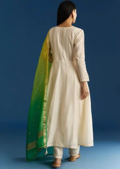 Ombre Chanderi Angrakha Style Anarkali Suit With Ombre Dupatta