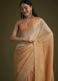 Ombre Orange Jacquard Saree With Cutdana And Stone Embroidery