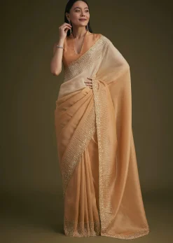 Ombre Orange Jacquard Saree With Cutdana And Stone Embroidery