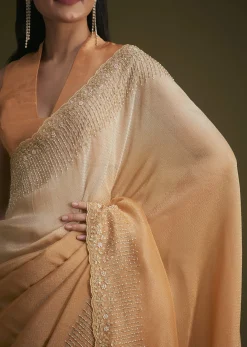 Ombre Orange Jacquard Saree With Cutdana And Stone Embroidery