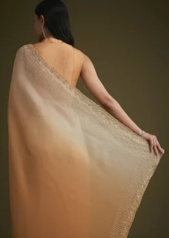 Ombre Orange Jacquard Saree With Cutdana And Stone Embroidery