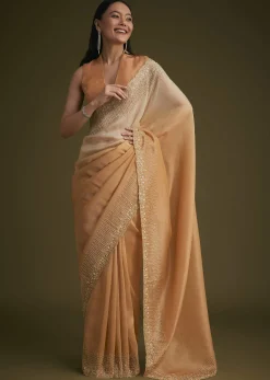 Ombre Orange Jacquard Saree With Cutdana And Stone Embroidery
