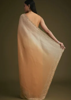 Ombre Orange Jacquard Saree With Cutdana And Stone Embroidery