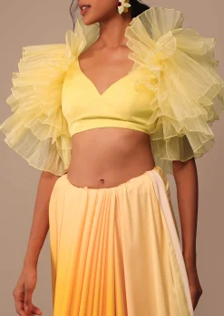 Ombre Yellow Satin Saree With Cut Work Belt
