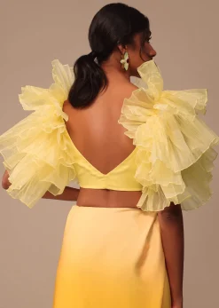 Ombre Yellow Satin Saree With Cut Work Belt