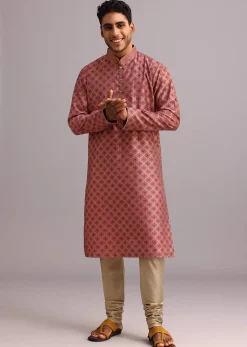 Onion Pink Chanderi Jacquard Printed Kurta Set