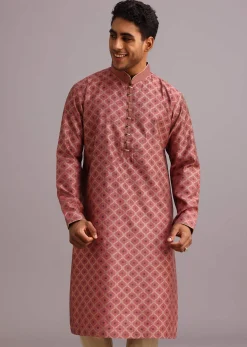 Onion Pink Chanderi Jacquard Printed Kurta Set