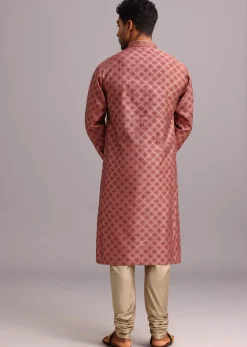 Onion Pink Chanderi Jacquard Printed Kurta Set