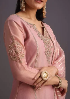 Onion Pink Embroidered Kurti Palazzo Set With Dupatta