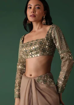 Onion Pink Foil Printed Saree And Blouse In Organza