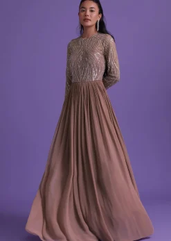 Onion Pink Gown In Georgette With Cut Dana Embroidery