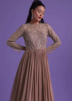 Onion Pink Gown In Georgette With Cut Dana Embroidery