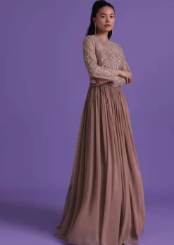 Onion Pink Gown In Georgette With Cut Dana Embroidery