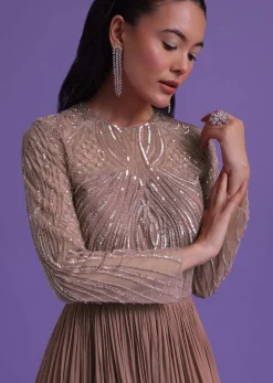 Onion Pink Gown In Georgette With Cut Dana Embroidery