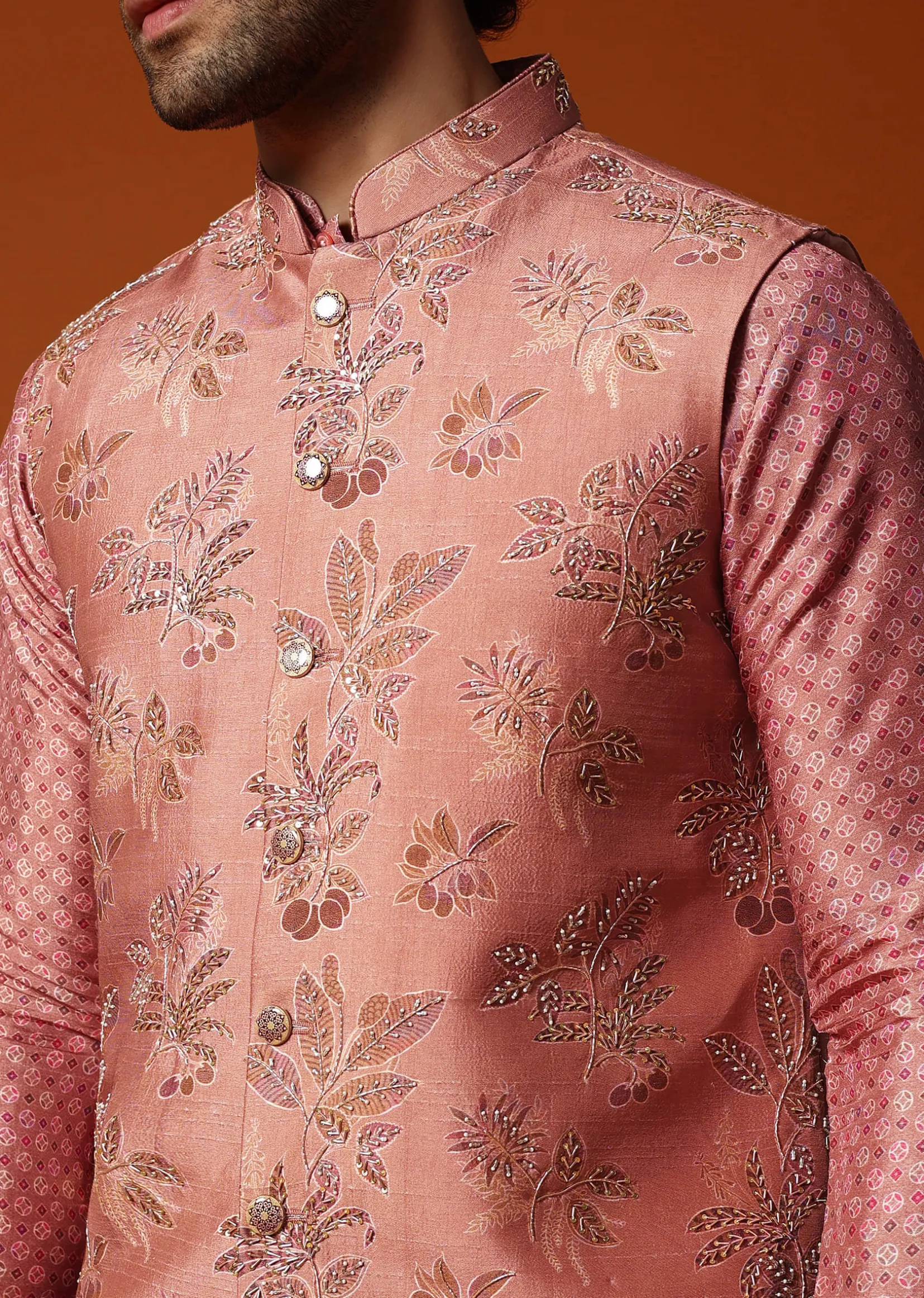 Onion Pink Kurta Jacket Set For Men