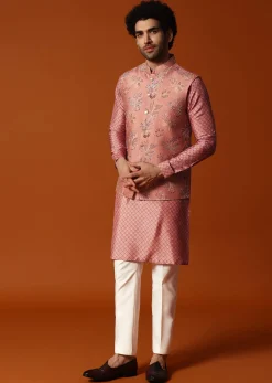 Onion Pink Kurta Jacket Set For Men