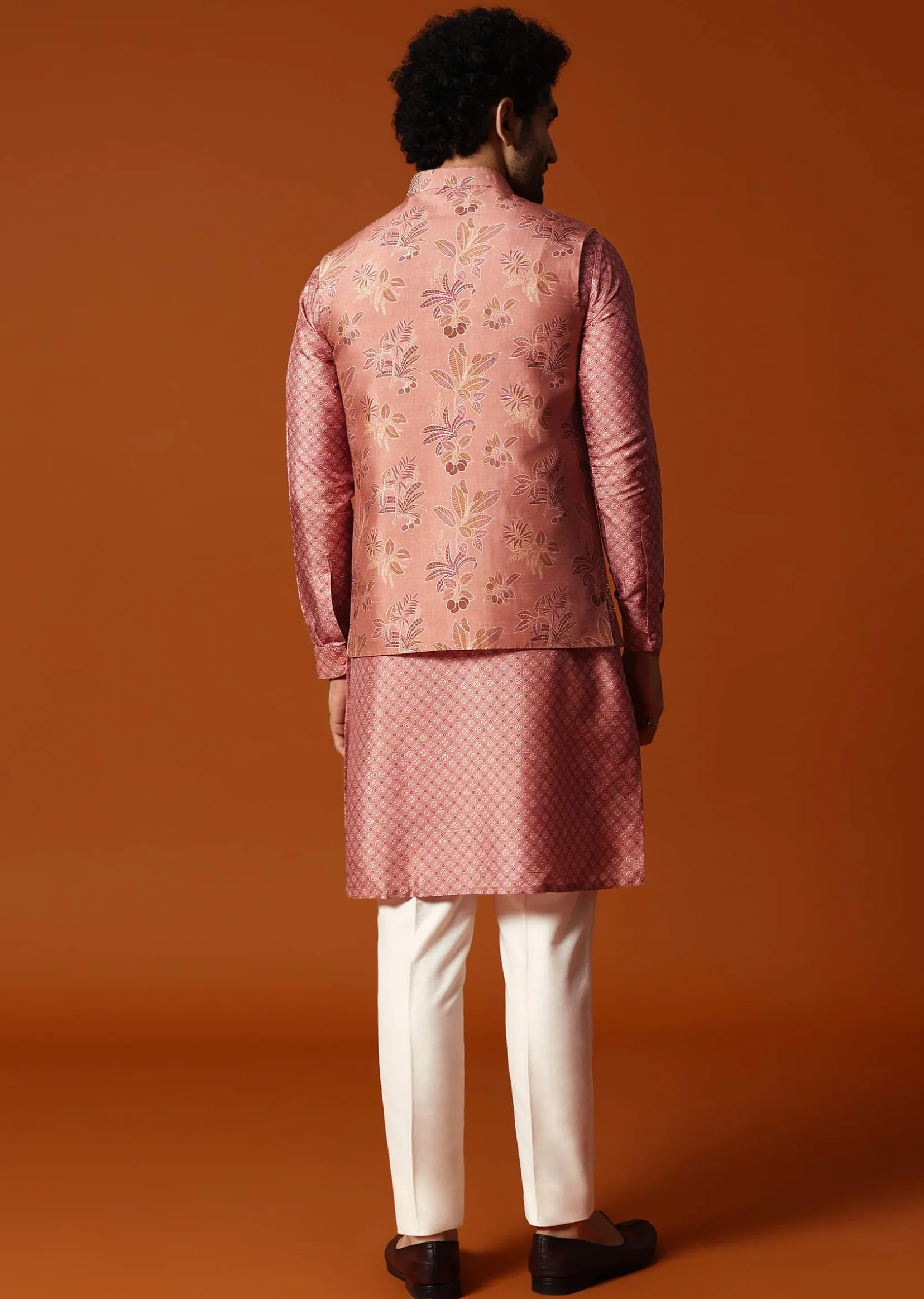 Onion Pink Kurta Jacket Set For Men