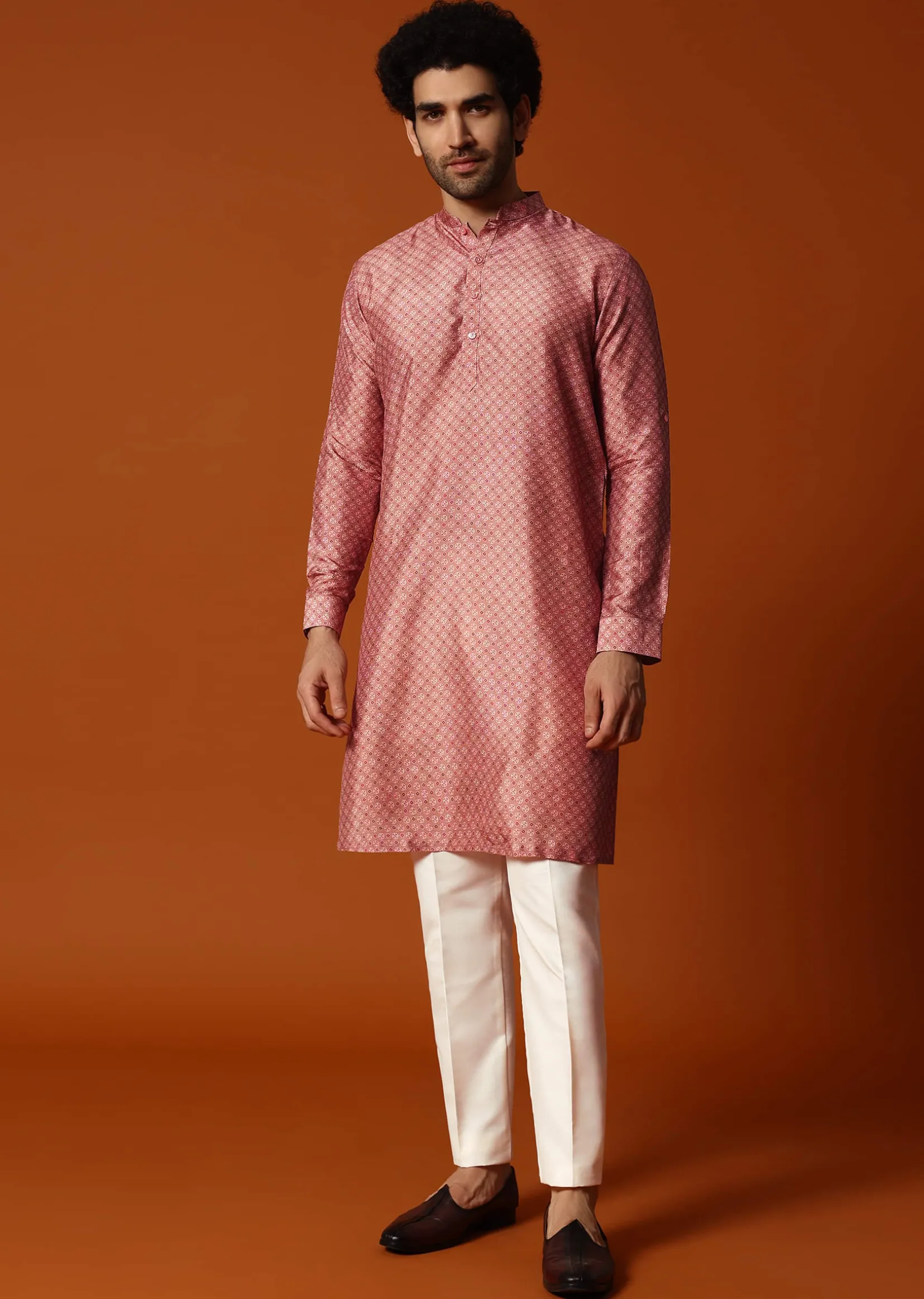 Onion Pink Kurta Jacket Set For Men
