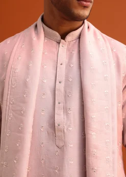 Onion Pink Ombre Kurta Set In Raw Silk With Butti Work
