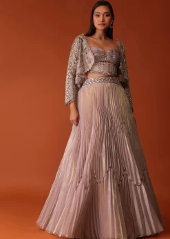 Onion Pink Organza Bridal Lehenga With Hand Embroidery